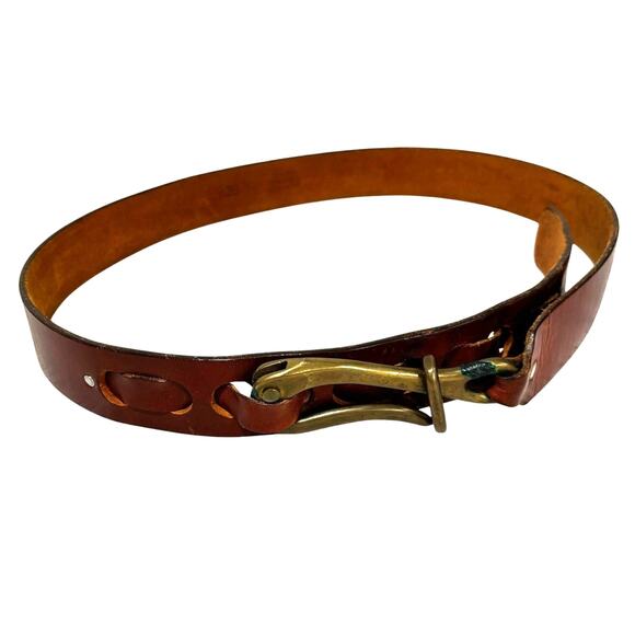 Wilcox Crittendon Brass Pelican Hook Buckle Brown Leather Belt Unisex Vintage